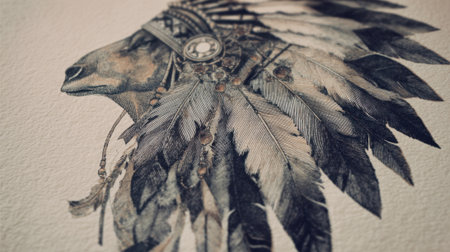 A beautifully crafted artwork features a horse with a headdress showing intricate details and elegance.の素材