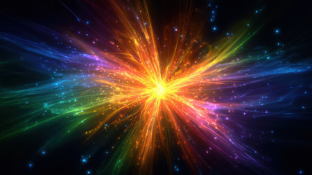 Bright colors burst forth in a dynamic display evoking feelings of energy and creativity in the cosmos.の素材