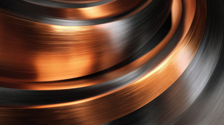 Beautifully blended copper and steel swirls showcase a dynamic dance of light and texture.の素材