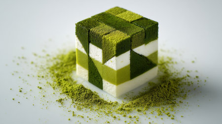 Colorful layers of matcha and creamy delight come together in a beautiful treat perfect for sharing.の素材