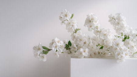 A cluster of beautiful white flowers rests elegantly in a sleek vase showcasing their natural charm.の素材