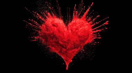 A striking heart shape filled with vivid red splashes evokes strong feelings of love and passion.の素材
