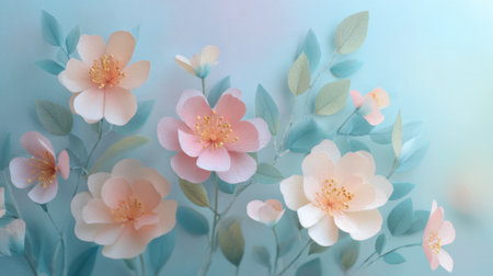 Delicate pastel flowers radiate beauty and softness amidst gentle hues on a calming backdrop.の素材