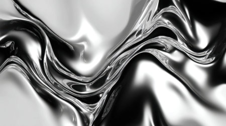 Shimmering silver ripples move gracefully across a polished surface capturing light and depth.の素材