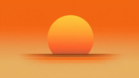 A stunning sunset casts bright orange light over calm water creating a peaceful atmosphere.の素材