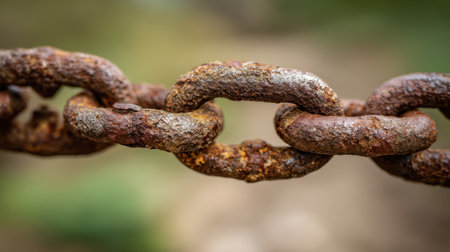 Old rusted chain links intertwined highlighting the beauty of decay and natures impact on metal.の素材