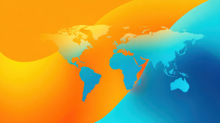 A striking world map softly blends vivid warm and cool colors creating a visually engaging experience.の素材