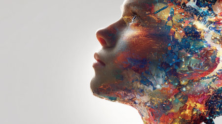 A vivid representation of human creativity showing a colorful fusion of hues and patterns in profile.の素材