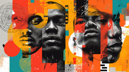 Bold colors and abstract shapes come together to showcase diverse human expressions in art.の素材