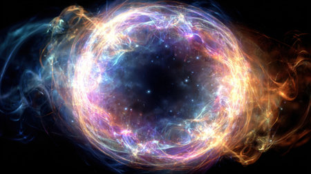 A colorful, glowing, and swirling vortex of light and energy. The colors are vibrant and the light is intenseの素材