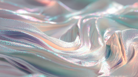 A piece of fabric with a wave pattern and a rainbow color. The fabric is made of a shiny material that looks like it's made of plasticの素材