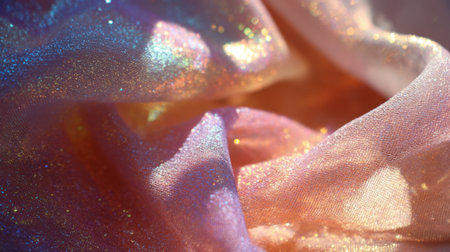 A piece of fabric with a lot of glitter on it. The fabric is pink and purple. The glitter is scattered all over the fabric, giving it a shiny and sparkly appearanceの素材