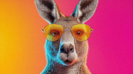A cartoon kangaroo wearing sunglasses and a hat. The kangaroo is wearing a pair of sunglasses and a hat, giving it a cool and stylish appearanceの素材
