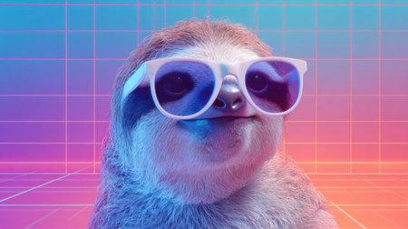 A cute sloth wearing sunglasses and a white shirt. The image has a fun and playful moodの素材