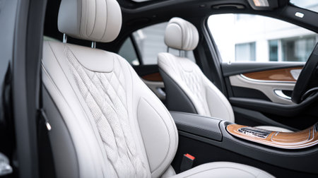 Soft leather seats in a stylish car interior invite comfort and sophistication for passengers.の素材
