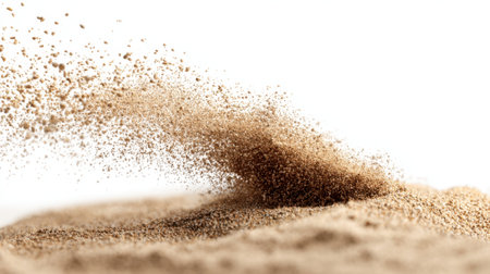 Brown sand particles rise and dance in the air creating a beautiful visual effect as sunlight highlights their movement. The scene is calm and mesmerizing showing nature's elegance.の素材