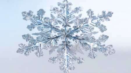 This close up showcases a single snowflake with intricate crystal designs highlighting the beauty and uniqueness found in nature during winter.の素材