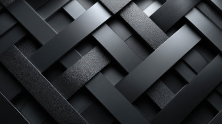 The image displays an intricate pattern of black woven materials, featuring a combination of textures that create a visually striking surface.の素材