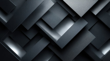 Layered geometric shapes create an intriguing abstract pattern, showing various dark tones and textures. The arrangement highlights depth and complexity in design.の素材