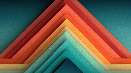 A collection of layered paper pieces forms an abstract geometric design. Warm colors like orange and red blend beautifully with cool shades, showing artistic craftsmanship.の素材