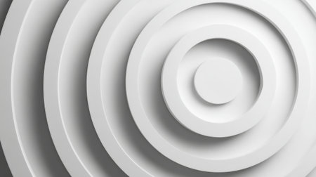 This artwork features layered circular patterns in varying sizes and shades of white, creating a three-dimensional effect. The design showcases elegance and simplicity, ideal for modern decor.の素材