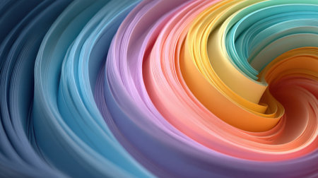 Colorful layers of swirling pastel shades form a captivating abstract pattern, showing vibrant blues, pinks, yellows, and greens. The artwork evokes a sense of movement and fluidity.の素材