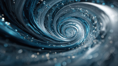 A dynamic swirl of water creates a stunning vortex, showcasing energy and movement. The sparkling droplets enhance the visual appeal of this natural phenomenon.の素材