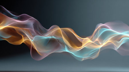 Vivid waves of color undulate gracefully, displaying a blend of soft hues in a dark background. This dynamic artwork captivates viewers through its fluid movement and light.の素材