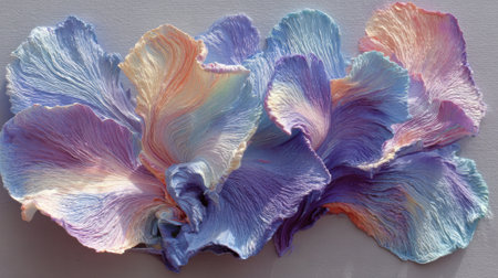 A collection of delicate petals arranged harmoniously showcases a blend of pastel colors and intricate textures. The soft hues create a calming visual effect, evoking a sense of serenity.の素材