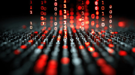 A close up of a computer keyboard with red and black numbers. Concept of technology and the importance of numbers in computingの素材