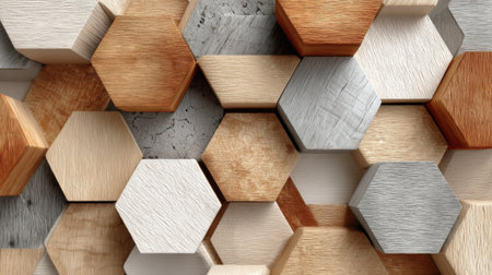 A wall made of wooden blocks in various shapes and sizes. The wall is made of wood and has a rustic feel to itの素材