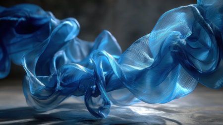 A blue ribbon with a wavy pattern is displayed. The ribbon is made of a material that gives it a shiny, reflective appearance. The blue color is vibrant and eye-catchingの素材