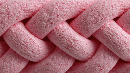 Braided structure made of soft pink material displays a series of textured, intertwining forms. The close-up highlights the unique design, perfect for arts and crafts.の素材