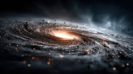 A mesmerizing galaxy displays swirling patterns of cosmic dust and vibrant colors, radiating a bright center within the vastness of space.の素材