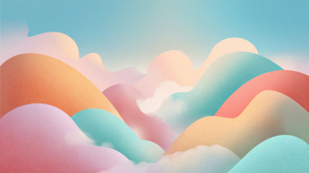 Colorful abstract landscape with surreal hills and pastel hues.の素材