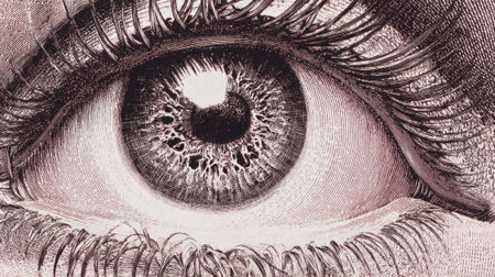 Detailed close-up of human eye with intricate iris design.の素材