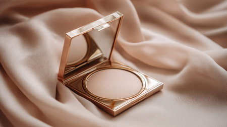 Elegant compact powder case on luxurious fabric.の素材