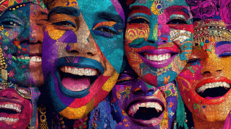 Vibrant multicultural faces: artistic expression of diversity and joy.の素材