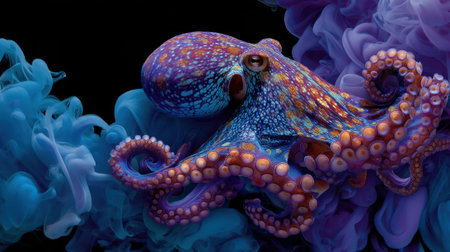 Colorful octopus swirl in vivid underwater scene.の素材