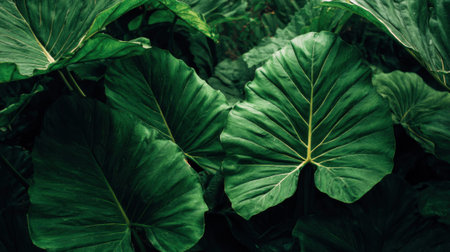 Lush tropical green leaves with dramatic textures.の素材