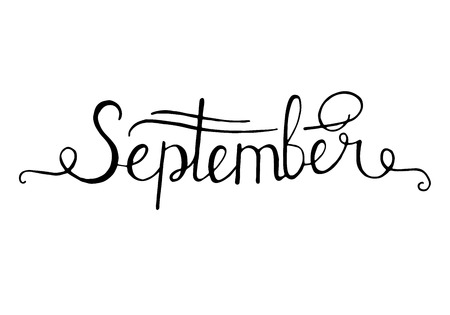 Hand drawn ink lettering September isolated black on white background.のイラスト素材