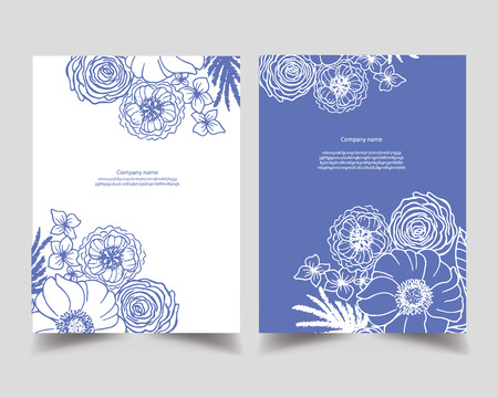 Elegant cards with decorative flowers, design elements. Can be used for wedding, baby shower, mothers day, valentines day, birthday cards, invitations, greetings. Vintage decorative flowers.のイラスト素材
