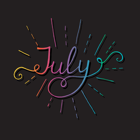 Ilustración de July - hand drawn lettering. Perfect brush typography for cards, poster, t-shirt, invitations. Vector illustration. - Imagen libre de derechos