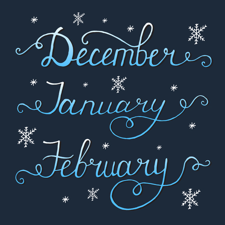3 winter month of year - December, January, February, letteringのイラスト素材