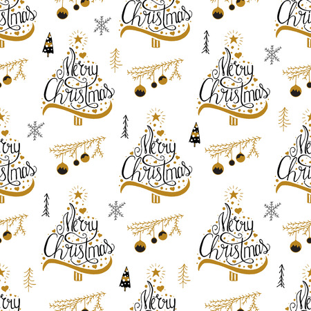 Seamless Christmas pattern with lettering Merry Christmasのイラスト素材