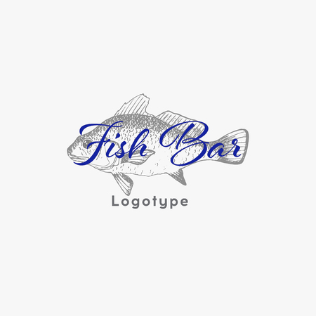 Fish bar vector design logo template. Seafood restaurant idea.のイラスト素材