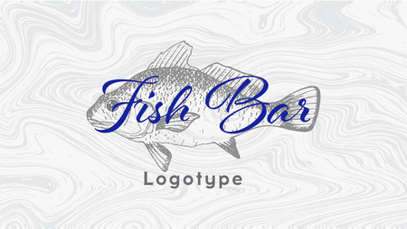 Fish bar vector design logo template. Seafood restaurant idea.のイラスト素材