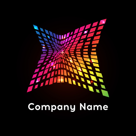 Bright colors rainbow  logo. Abstract logotype on black backgroundのイラスト素材