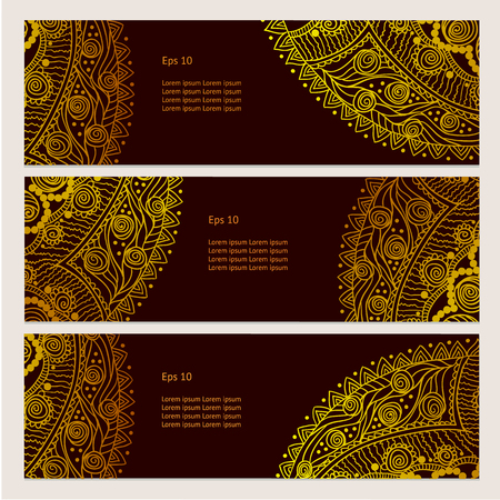 Set of banners with floral Indian ornaments can be used as a business cardsのイラスト素材