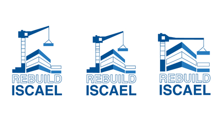 Building construction logo illustration. Crane and building construction illustration concept in black white colors. Real estate logo.のイラスト素材